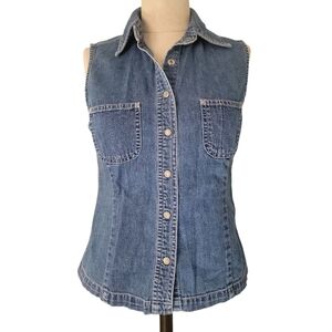GAP Blue Denim Collared Vest Snap Buttons